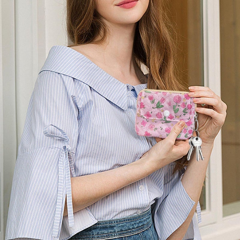 Modacarry Store Cotton Quilted Floral Coin Pouch with Cute Prints Zipper for Women Girls (PINK TULIP) - Image 5